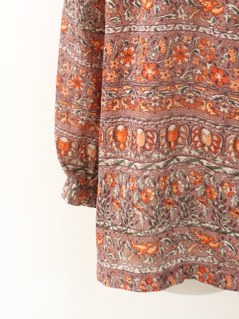 Vintage National Wind Totem Thin Long Sleeve Vintage Shirt Vintage Blouse - เสื้อเชิ้ตผู้หญิง - เส้นใยสังเคราะห์ สีส้ม