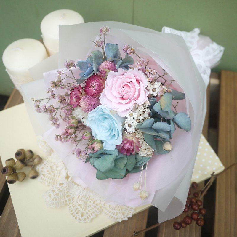 To be continued | quartz powder tranquil blue dried flowers Preserved flowers small bouquet of roses Valentine's Day Limited - ตกแต่งต้นไม้ - พืช/ดอกไม้ 