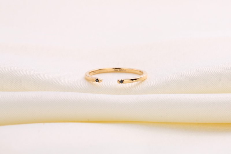 【Custom Made for Ed 】18k Yellow Gold Black Diamond Open Ring Band R028 - Couples' Rings - Gemstone Gold