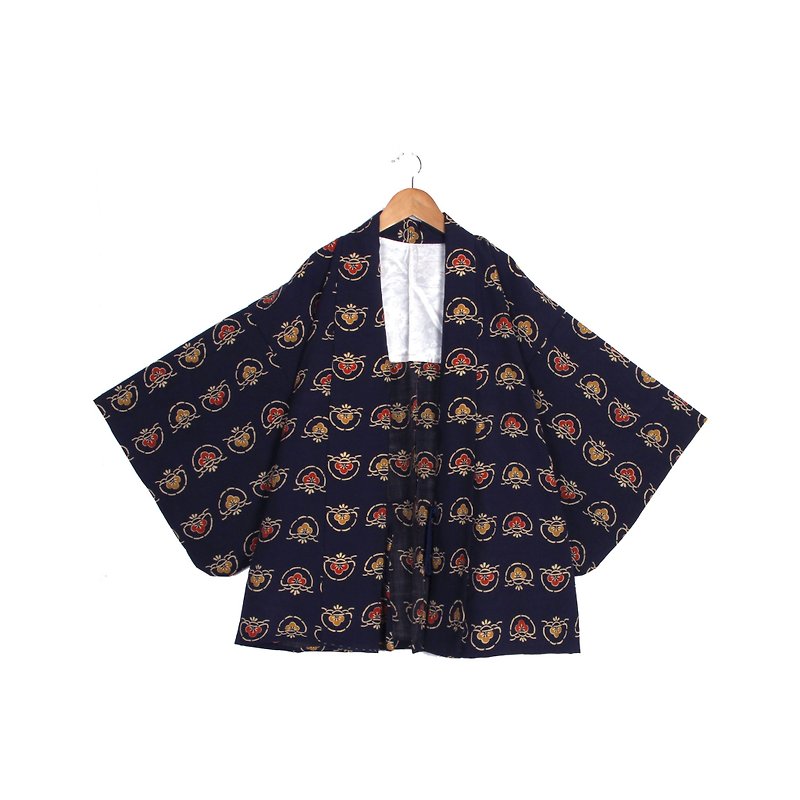 [Egg plant ancient] plum emblem printed ancient kimono feather weaving - จัมพ์สูท - เส้นใยสังเคราะห์ สีดำ