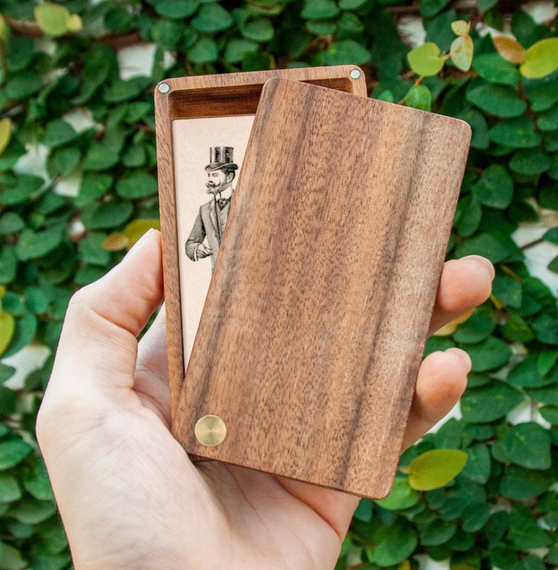 Rotating acacia business card case/rotating business card case/large capacity/business card holder/custom lettering service - Card Holders & Cases - Wood 