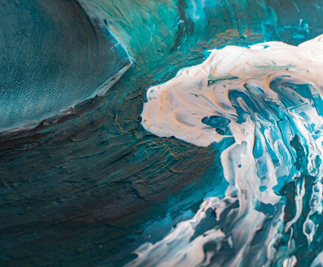 Wave, Abstract Art, Acrylic on Canvas, Blue Water, Sea Foam, Fluid