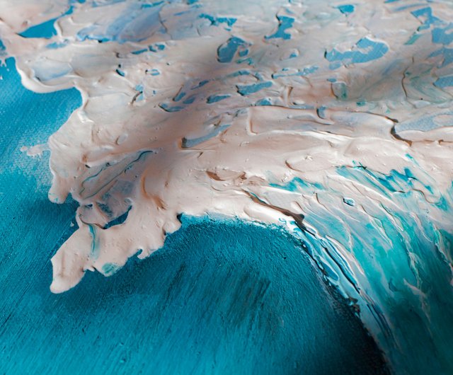 Wave, Abstract Art, Acrylic on Canvas, Blue Water, Sea Foam, Fluid