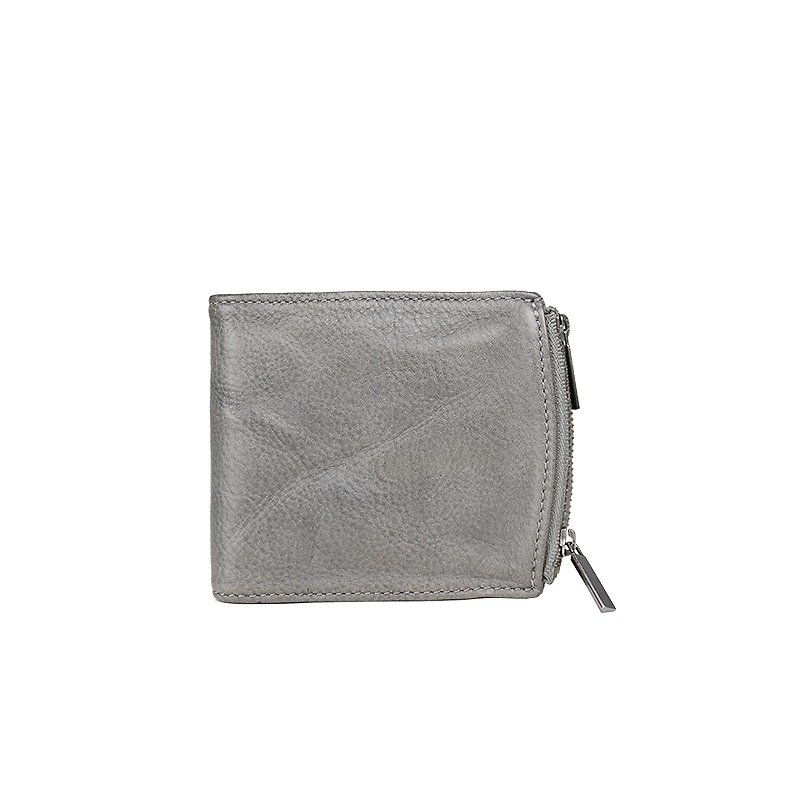 HANDOS double zippers leather short clip (cement gray) - Wallets - Genuine Leather Gray
