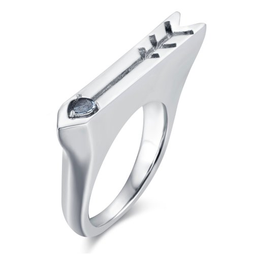 Majade Jewelry Design 灰鑽石圖章戒指-箭心形客製男戒-925純銀印章情侶對戒-長方大戒指