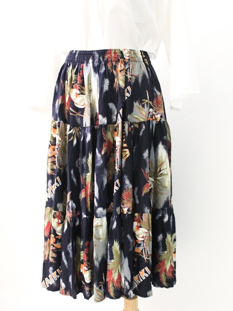 Vintage dark blue print European vintage Skirt - Skirts - Polyester 