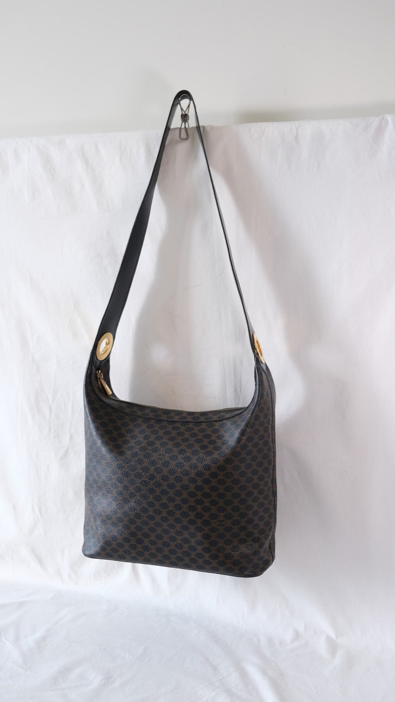 日本中古二手 Vintage Celine 黑色凱旋門標識印花側背包 手袋 - 側背包/斜背包 - 真皮 