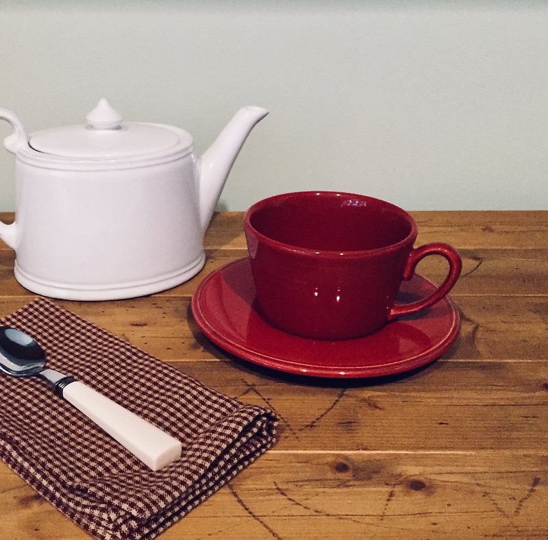 新年限時特惠  法國Côté Table百合紅咖啡杯盤組   湯杯 馬克杯 - 茶壺/茶杯/茶具 - 陶 