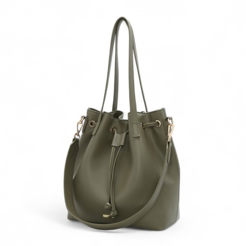 ANNA DOLLY simple and elegant drawstring bucket bag grass green - Drawstring Bags - Other Materials Green