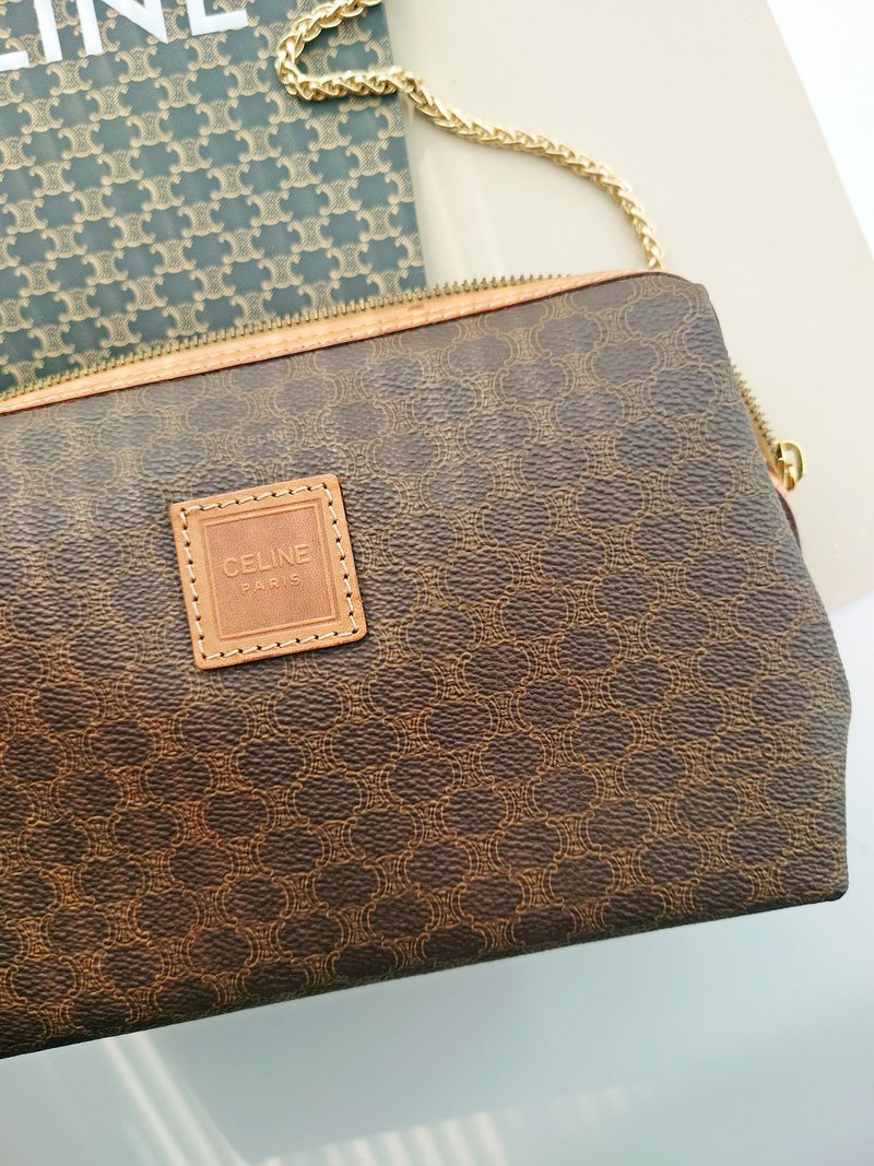 未使用品 CELINE 棕化妝包鏈條包雲朵包斜揹包斜挎包手拿包單肩包 - 側背包/斜背包 - 防水材質 咖啡色