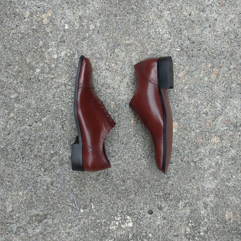 Zero code clear business must-have gentleman Oxford shoes Loafers low-key wine red fetal cowhide - รองเท้าอ็อกฟอร์ดผู้ชาย - หนังแท้ สีแดง