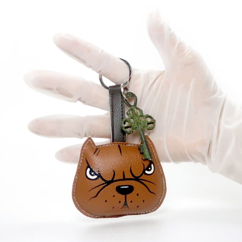 Brown American pit bull keychain, gift for animal lovers add charm to your bag. - 吊飾/掛飾 - 人造皮革 咖啡色