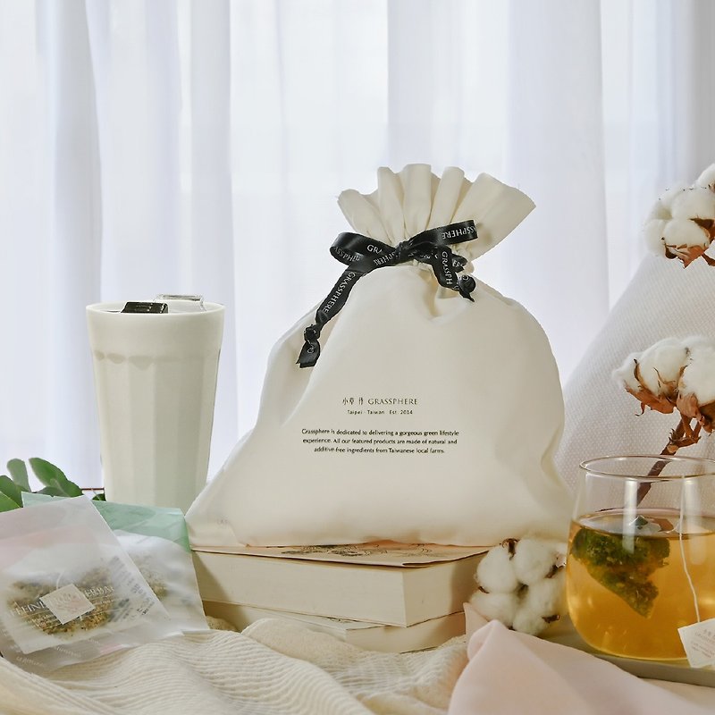 [Free Shipping] Soft Cotton Good Night Tea Gift Set PO: Ceramic Thermos Cup + Caffeine-Free Herbal Tea - ชา - อาหารสด สีเขียว
