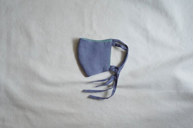 unisex mask | 雙色綁帶口罩 | 堇 青 紫 x 湖 水 - 口罩/口罩收納套 - 棉．麻 紫色