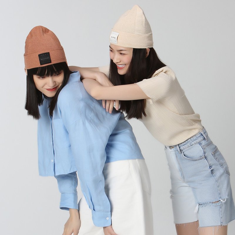 毛線帽【ISW】悉心界針織翻邊毛線帽-柑橘色 (三色可選) - 帽子 - 羊毛 橘色