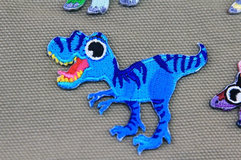 Bull Brother Self-adhesive Embroidered Cloth Sticker-Dinosaur Resurrection Series - Knitting, Embroidery, Felted Wool & Sewing - Thread Blue