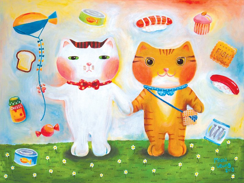 【Cattitude】 Cat Oil Painting Order-Romantic Love Series-L17 - โปสเตอร์ - วัสดุกันนำ้ หลากหลายสี