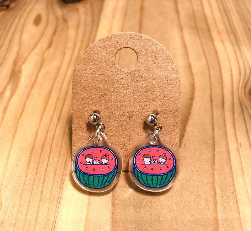 Watermelon の anti-allergic ear acupuncture / earrings and Clip-On are rivals for Melon Cats Earring - Earrings & Clip-ons - Waterproof Material Yellow