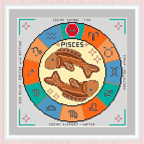 LarisaStitch Pisces Cross Stitch Pattern | Pisces Zodiac Sign | Sign Of Pisces | 十字繡圖案