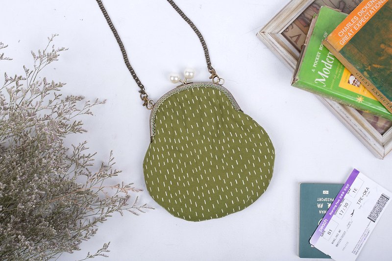 - Vintage Green - Gold bag / carry bag / small bag / side backpack / birthday gift / exchange gift - Messenger Bags & Sling Bags - Cotton & Hemp Green