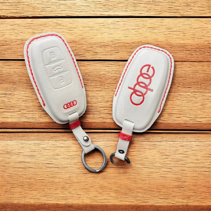 Audi car key leather case cover, Italian leather, Audi key fob cover - Keychains - Genuine Leather Red