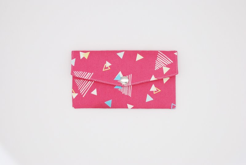 手作りの布で遊ぶ。三角幾何学封筒バッグ収納袋 - 財布 - コットン・麻 ピンク