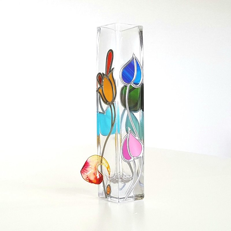 Glass Art Square Vase "TinkerBell Cute " - 植物/盆栽/盆景 - 玻璃 多色