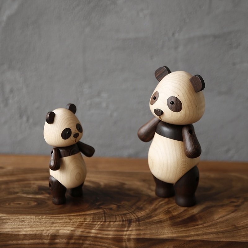 Panda handmade doll set a real wood craft creative gift - Items for Display - Wood Multicolor