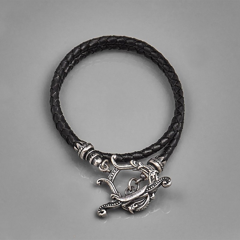 Harp button scalp bracelet - Bracelets - Genuine Leather Silver