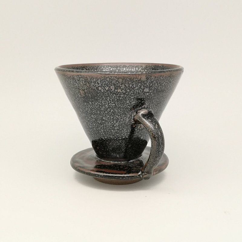 天目釉純手工手沖咖啡濾杯/錐形短六肋 - 咖啡壺/手沖壺 - 陶 黑色