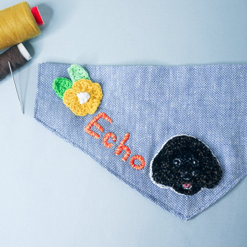 客製化刺繡狗狗名字圍巾 | 貴婦犬, 藍色 - 寵物衣服 - 繡線 藍色