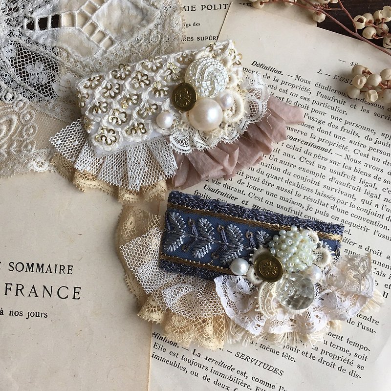 Collage of antique lace and embroidered blades Valletta - Hair Accessories - Cotton & Hemp White