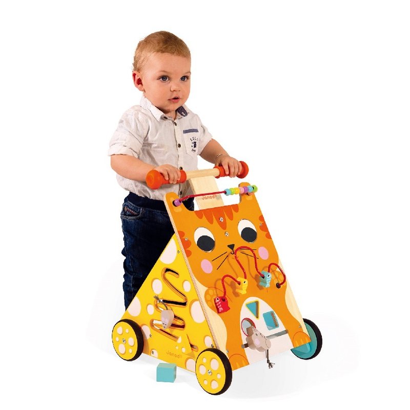 【法國Janod】平衡學步系列-多功能咪咪學步車 - 嬰幼兒玩具/毛公仔 - 木頭 