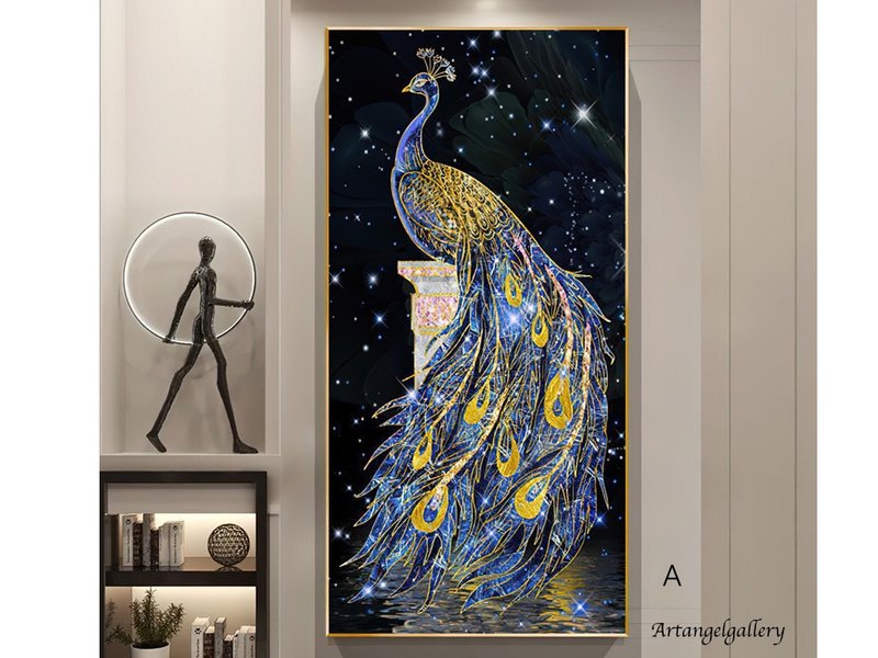 Angel Gallery/ High-class Crystal Porcelain Painting/Decorative Painting/Hanging Painting/Mural Painting/Peacock Auspicious Painting - โปสเตอร์ - อลูมิเนียมอัลลอยด์ 