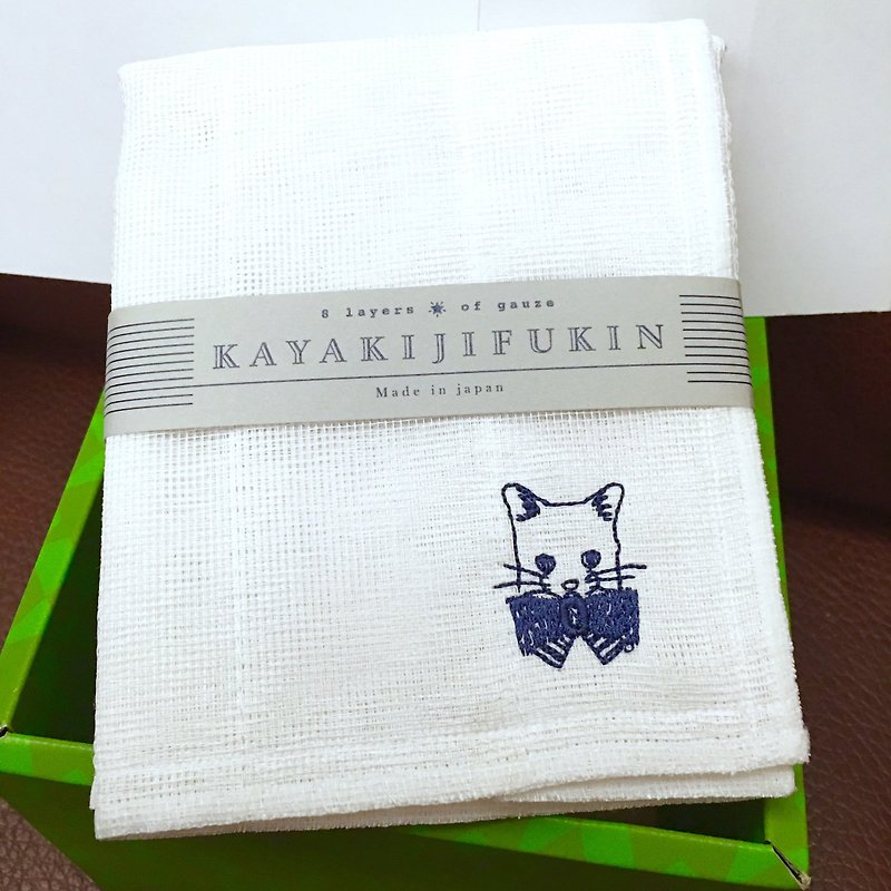 Japanese cat embroidery rag / dish soap - Cookware - Cotton & Hemp White