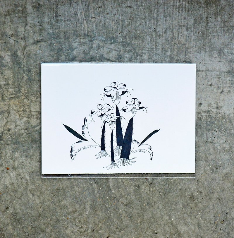 Flower abstract landscape leaf hand drawn small card - งานไม้/ไม้ไผ่/ตัดกระดาษ - กระดาษ สีดำ