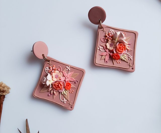 Polymer clay earring  Polymer clay flower jewelry, Handmade clay