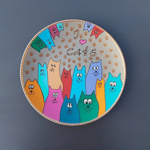 EDWOOD village 'I love cats' handpainted ceramic wall plate