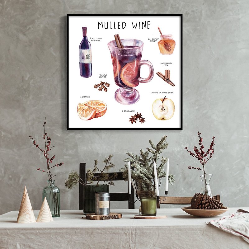 Mulled Wine- Square Prints, Wall Art, Winter print, Wine Prints - โปสเตอร์ - ผ้าฝ้าย/ผ้าลินิน สีม่วง