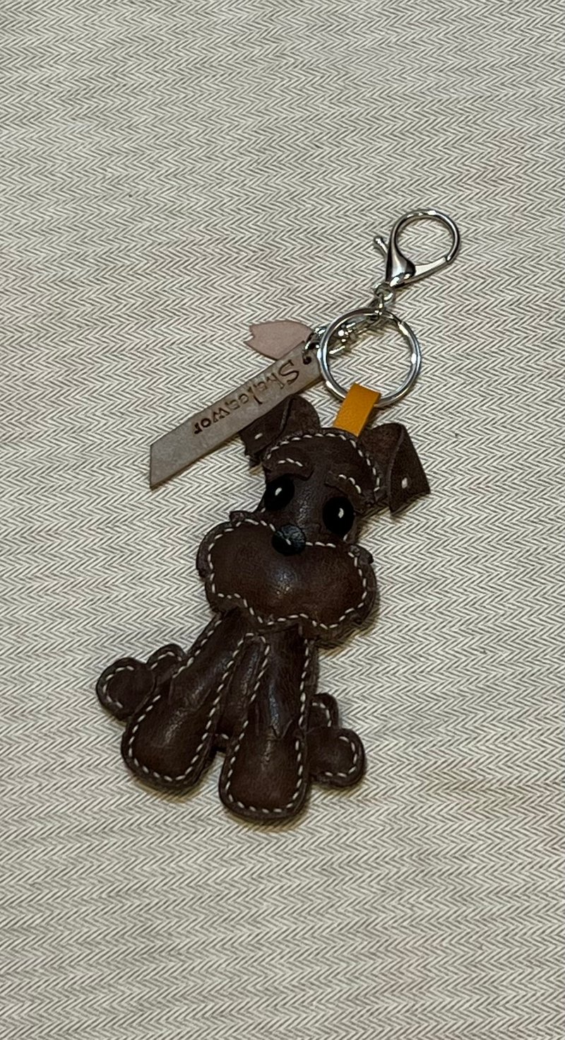 Chocolate Schnauzer-dog leather pendant - พวงกุญแจ - หนังแท้ สีนำ้ตาล