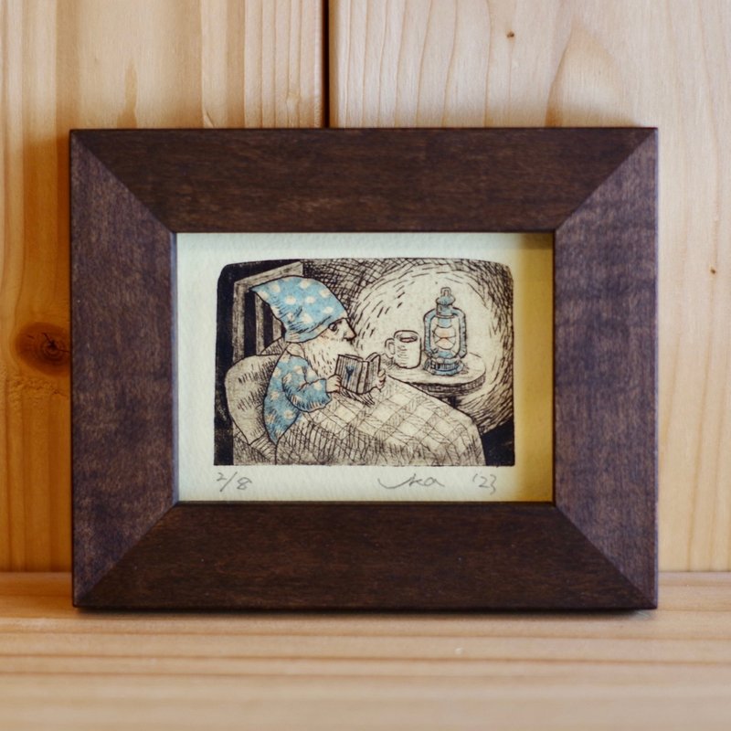 Reading   Etching on paper  limited edition  with frame - Picture Frames - Paper Blue