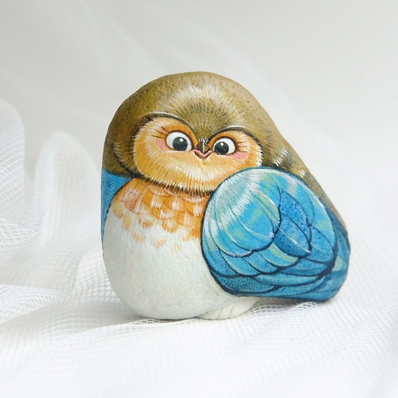 Bird stone painting.original art for gift. - ตุ๊กตา - หิน สีนำ้ตาล