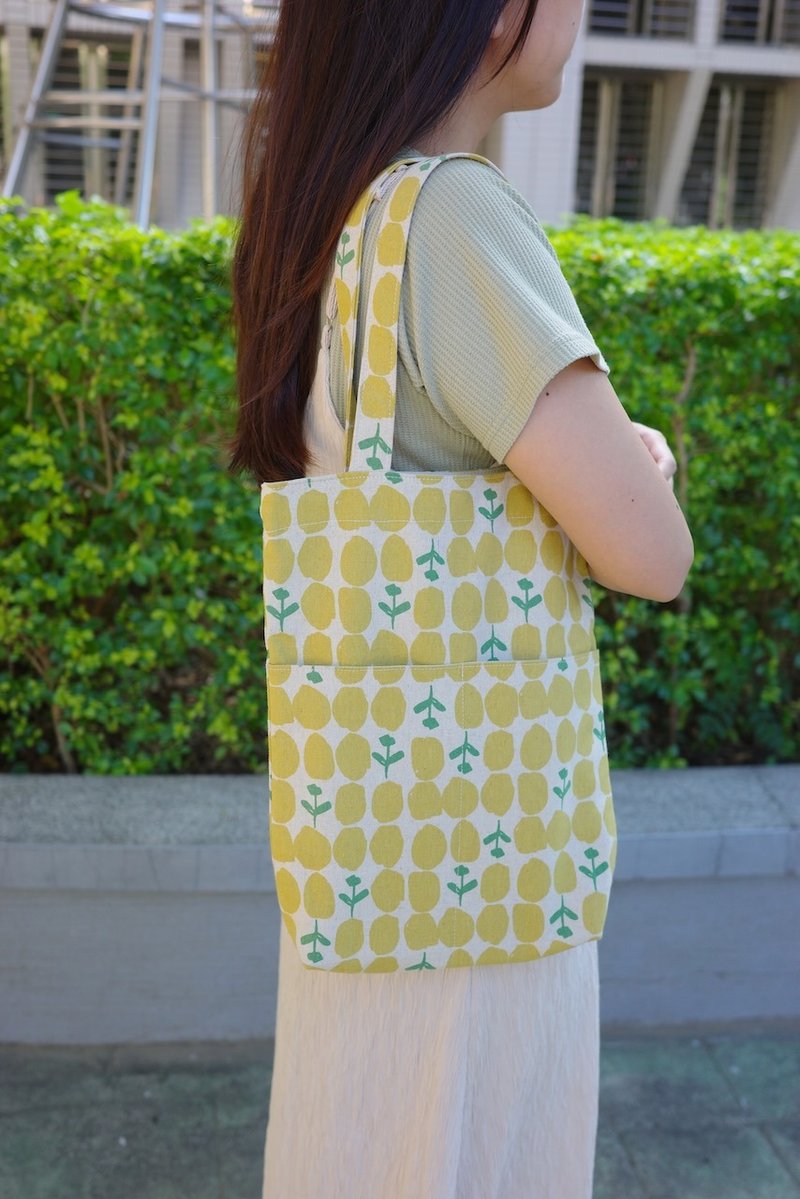 Lime's Summer - A4 Side Backpack A4 Book Bag Side Back Bag Tote | Haibo Handmade - กระเป๋าแมสเซนเจอร์ - ผ้าฝ้าย/ผ้าลินิน 