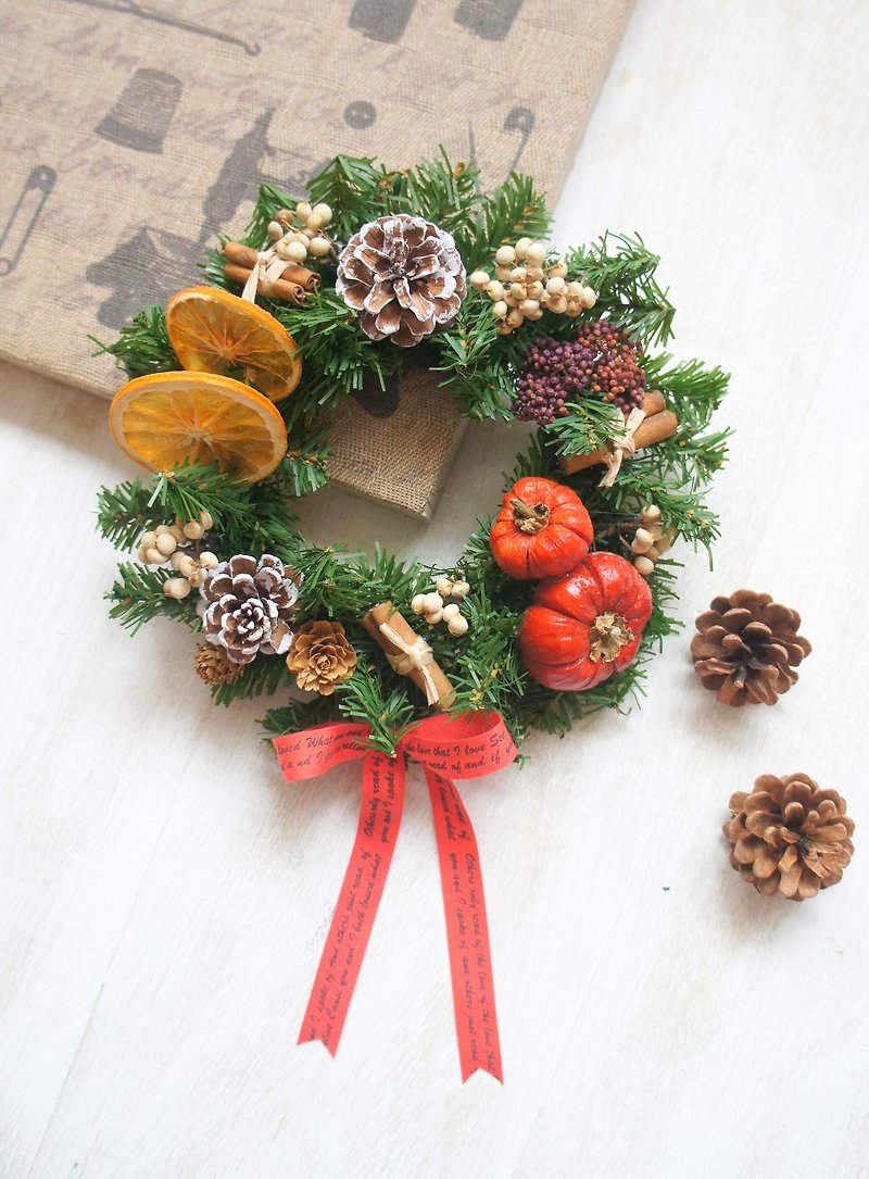 Hand-made fruity grocery style Christmas wreath (Christmas decoration/Christmas door decoration/photo props) - ช่อดอกไม้แห้ง - พืช/ดอกไม้ หลากหลายสี