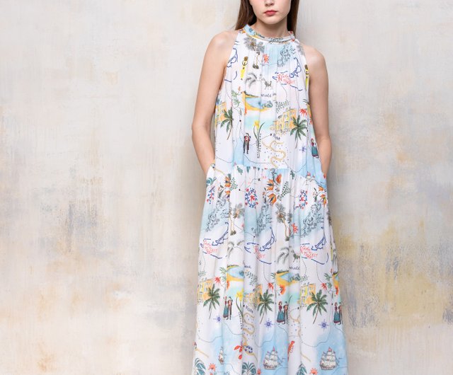 DVF☆プリントホルターネックマキシドレス 関税送料込み バストカットミニドレス/ホルターネック/ワンカラー/谷間見せ
