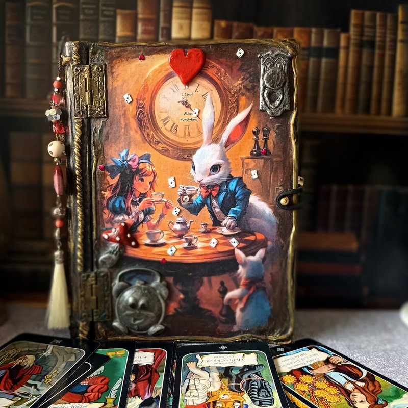 Jewelry Box Alice in Wonderland,Tarot cards box, Mad Hatter box,White rabbit, - 居家收納/收納盒/儲物盒 - 木頭 紅色