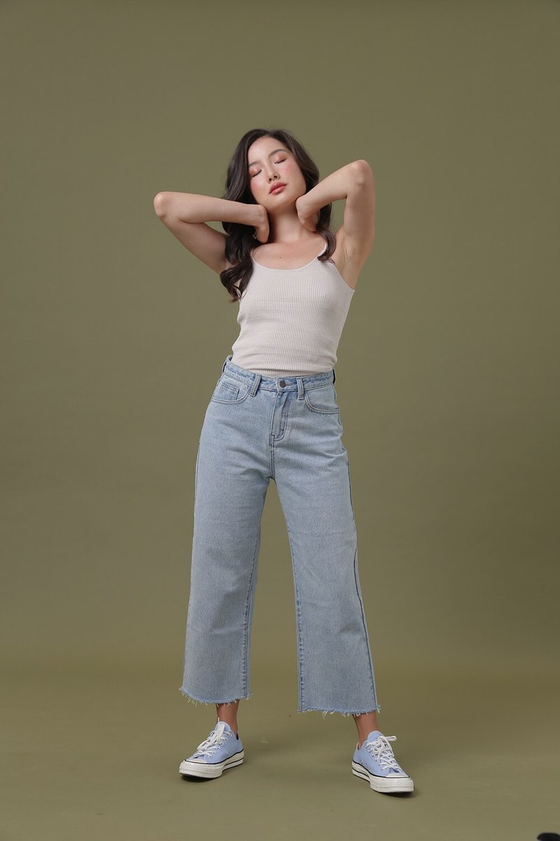 胖男孩牛仔褲 - 女裝闊腳褲/長褲 - 其他材質 藍色