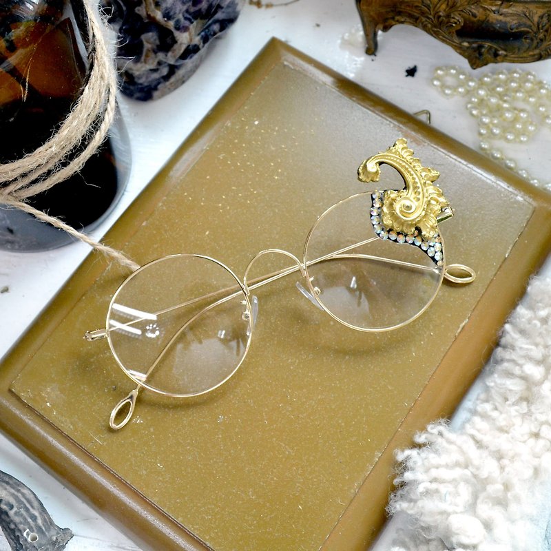 金色雕花平光眼鏡 可訂製近視遠視度數鏡片款 - กรอบแว่นตา - โลหะ สีทอง