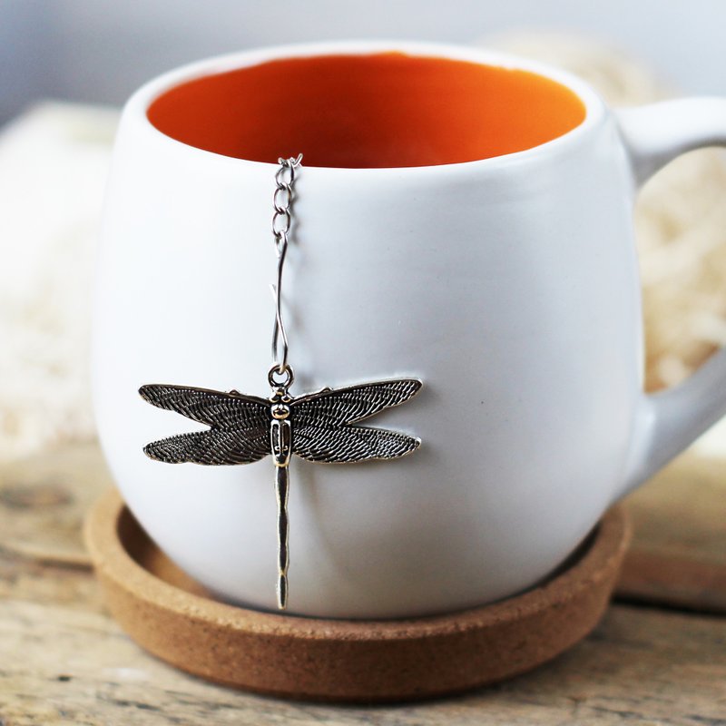 Dragonfly tea strainer for loose leaf tea, Tea infuser with insect charm - Teapots & Teacups - Stainless Steel Silver