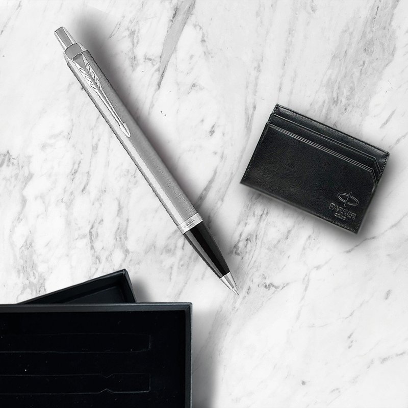 Parker 派克 新IM  入門款 鋼桿白夾原子筆 牛皮卡夾禮盒 - 原子筆/中性筆 - 其他金屬 銀色